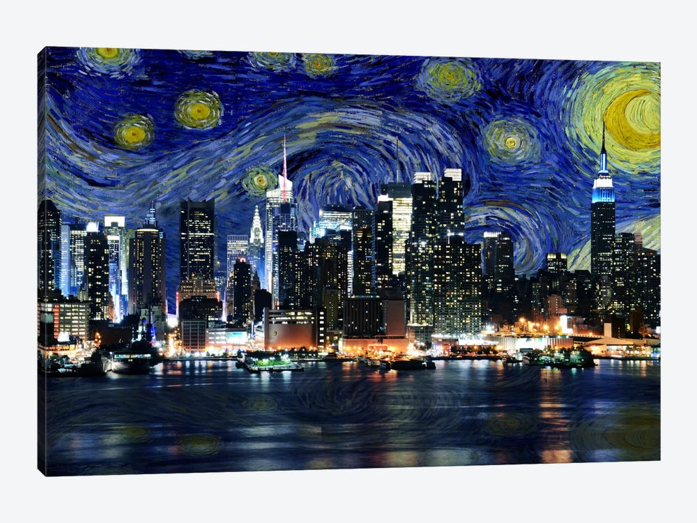 New York City, New York Starry Night Skyline by 5by5collective 1-piece Canvas Art Print