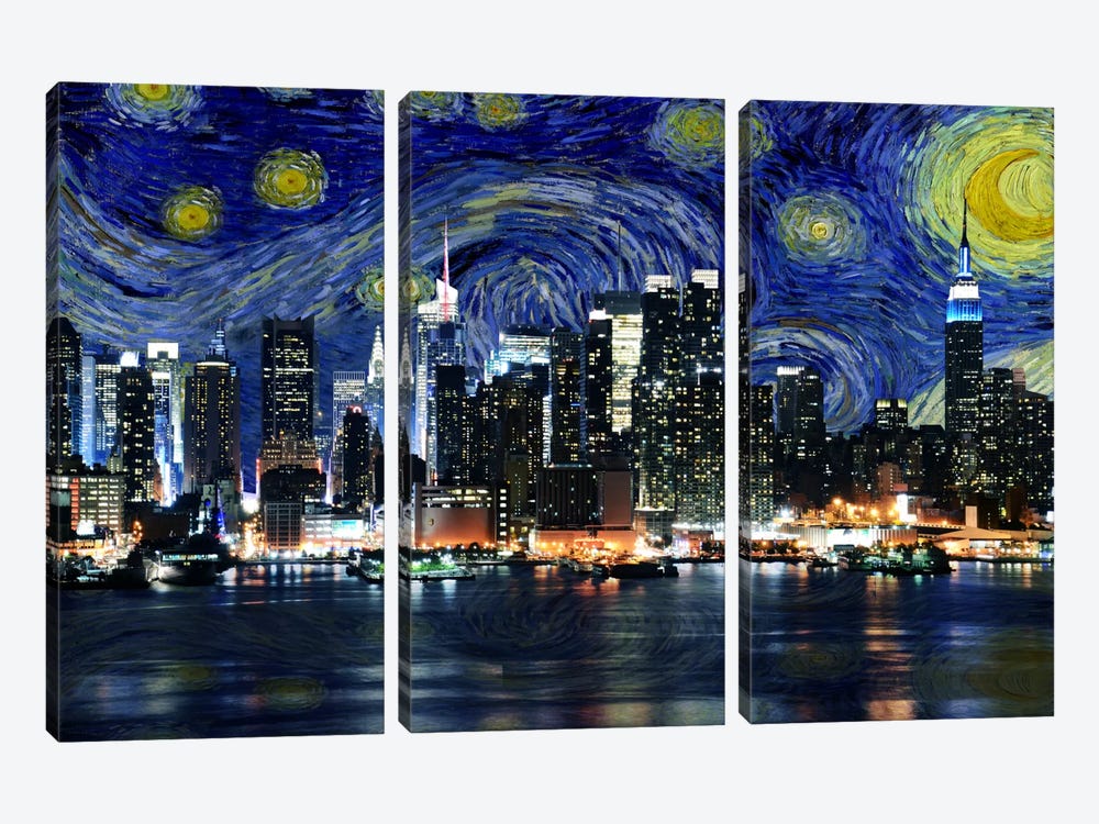 New York City, New York Starry Night Skyline by 5by5collective 3-piece Canvas Print