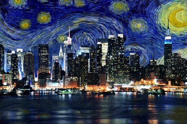 New York: New York City, New York Starry Night Skyline by 5by5collective