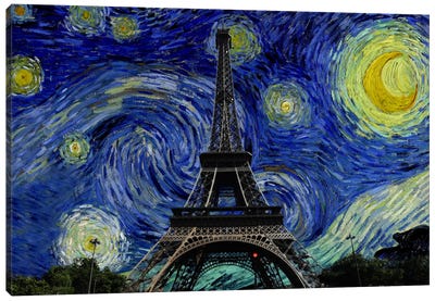 Paris, France Starry Night Skyline Canvas Art Print - Tower Art