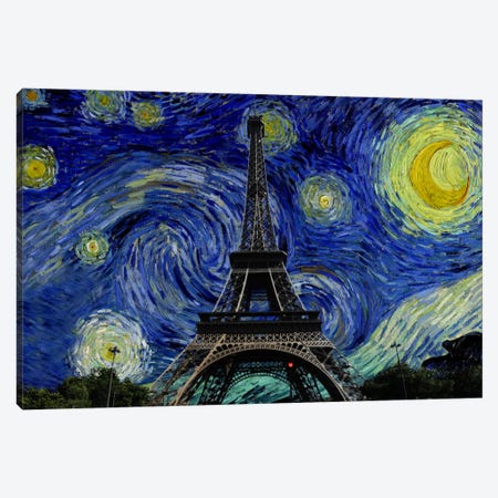 Paris, France Starry Night Skyline Canvas Print #SKY118} by 5by5collective Canvas Art