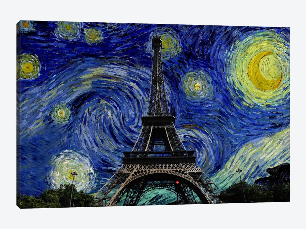 Paris, France Starry Night Skyline by 5by5collective 1-piece Canvas Wall Art