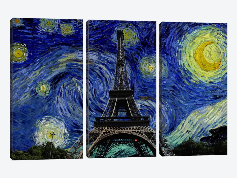 Paris, France Starry Night Skyline by 5by5collective 3-piece Canvas Wall Art