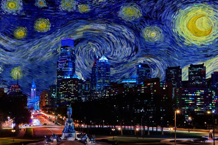 Philadelphia, Pennsylvania Starry Night Skyline by 5by5collective wall art