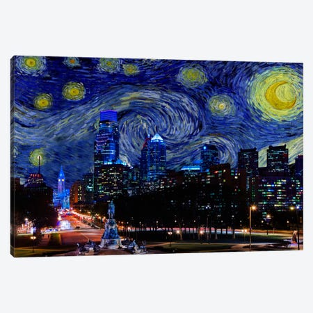 Philadelphia, Pennsylvania Starry Night Skyline Canvas Print #SKY119} by 5by5collective Canvas Wall Art