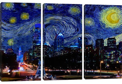 Philadelphia, Pennsylvania Starry Night Skyline Canvas Art Print - 3-Piece Best Sellers