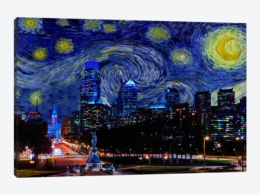 Philadelphia, Pennsylvania Starry Night Skyline 1-piece Canvas Print