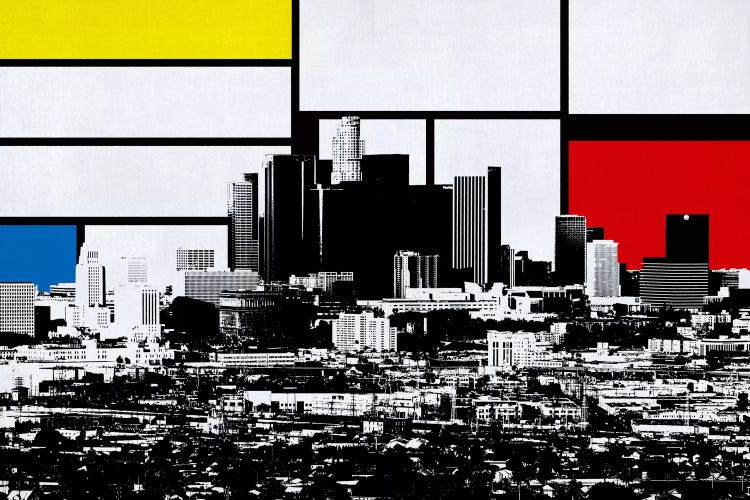 Los Angeles, California Skyline with Primary Colors Background