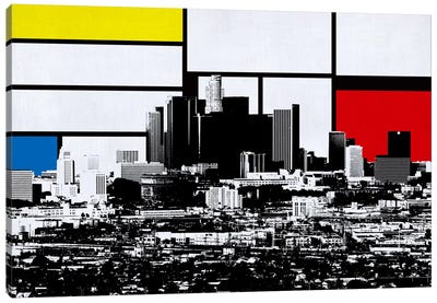 Los Angeles, California Skyline with Primary Colors Background Canvas Art Print - Composition with Red, Blue and Yellow Reimagined
