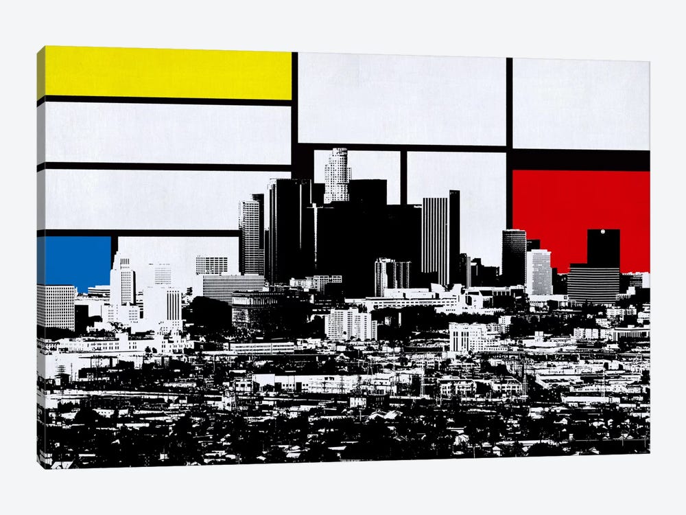 Los Angeles, California Skyline with Primary Colors Background by Unknown Artist 1-piece Canvas Art