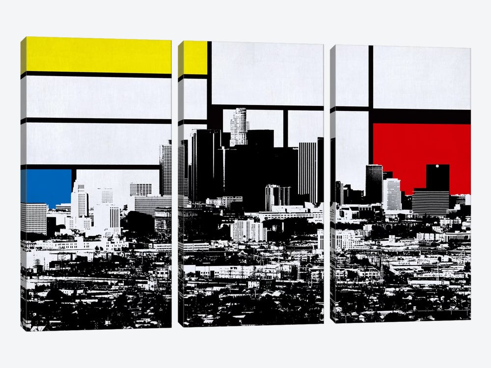 Los Angeles, California Skyline with Primary Colors Background by Unknown Artist 3-piece Canvas Wall Art
