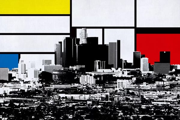 Los Angeles: Los Angeles, California Skyline with Primary Colors Background by Unknown Artist