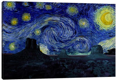 Phoenix, Arizona Mountain Starry Night Skyline Canvas Art Print - Arizona Art