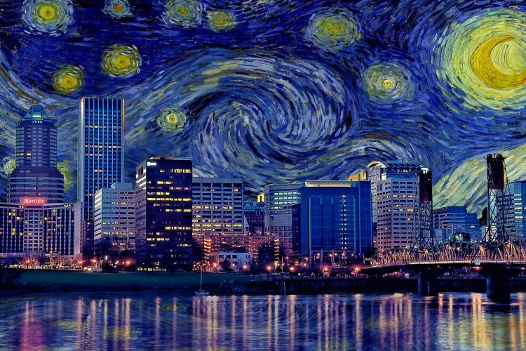 Portland, Oregon Starry Night Skyline