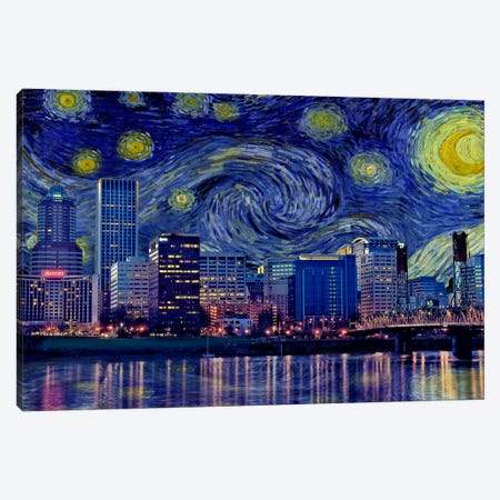 Portland, Oregon Starry Night Skyline Canvas Print #SKY121} by 5by5collective Art Print