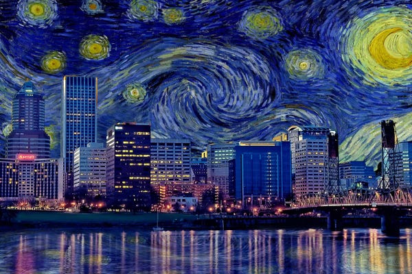 All Things Van Gogh: Portland, Oregon Starry Night Skyline by 5by5collective