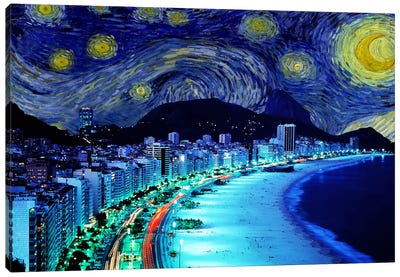 Rio de Janeiro, Brazil Starry Night Skyline Canvas Art Print - All Things Van Gogh
