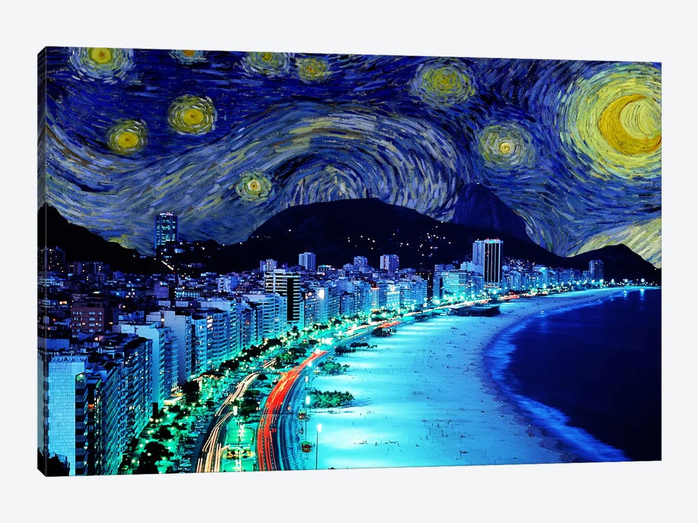 Rio de Janeiro, Brazil Starry Night Skyline by 5by5collective 1-piece Canvas Print