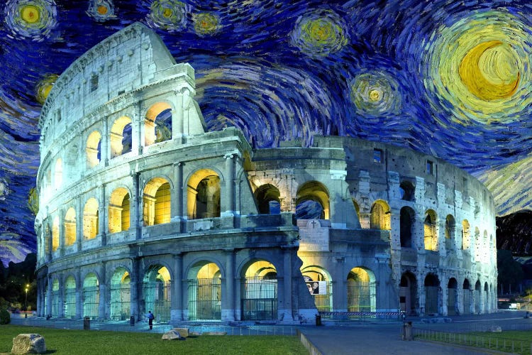 Rome (Colosseum), Italy Starry Night Skyline