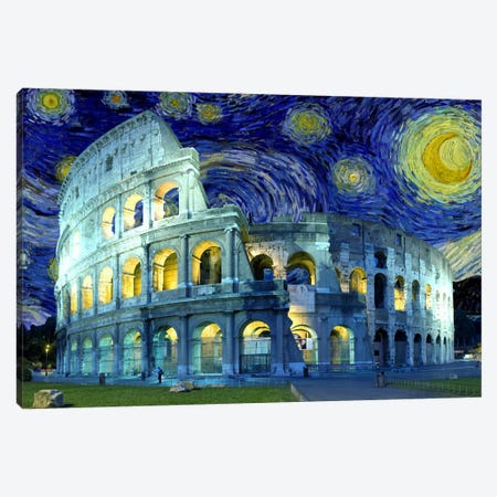 Rome (Colosseum), Italy Starry Night Skyline Canvas Print #SKY123} by 5by5collective Canvas Print