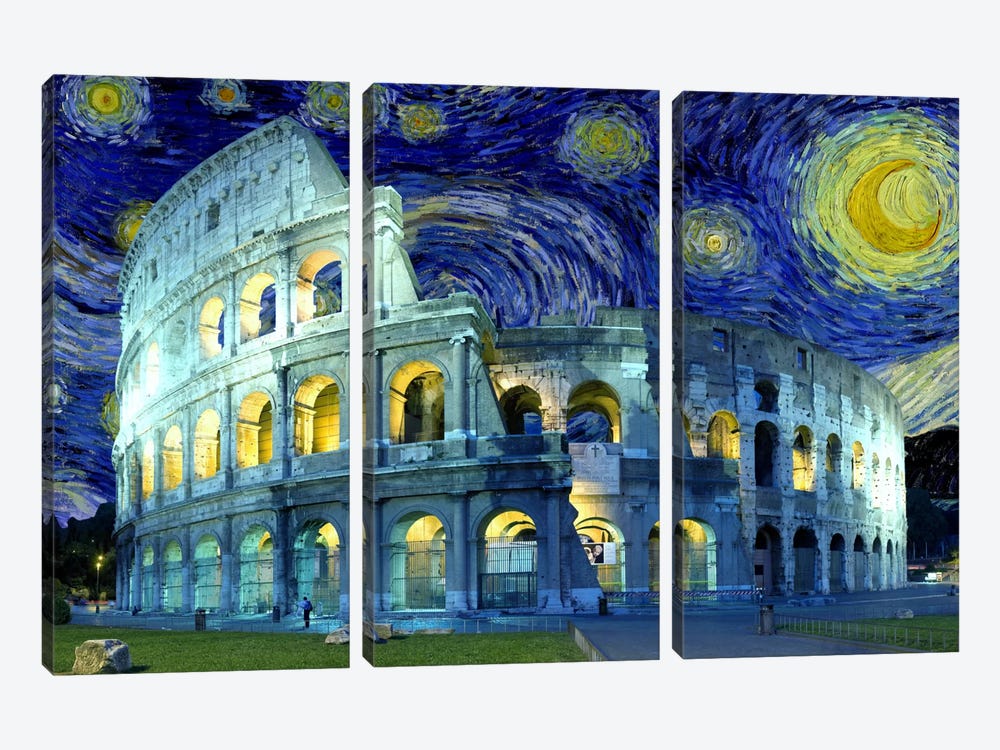 Rome (Colosseum), Italy Starry Night Skyline by 5by5collective 3-piece Canvas Wall Art
