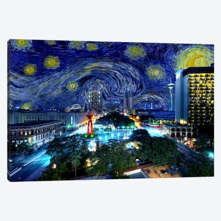 San Antonio, Texas Starry Night Skyline Canvas Print #SKY124} by 5by5collective Canvas Artwork