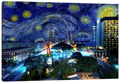 San Antonio, Texas Starry Night Skyline Canvas Art Print - Kane