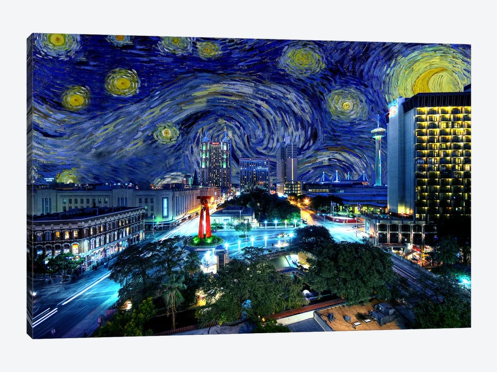 San Antonio, Texas Starry Night Skyline by 5by5collective 1-piece Canvas Print