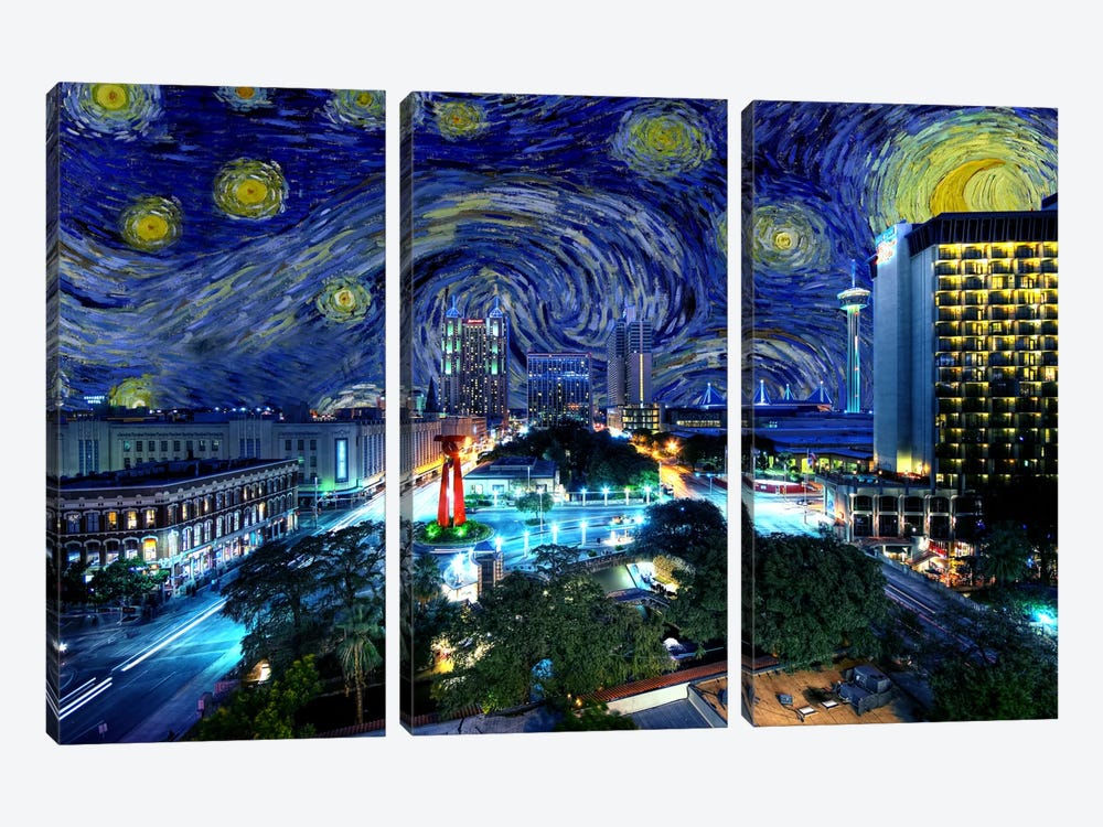 San Antonio, Texas Starry Night Skyline by 5by5collective 3-piece Art Print