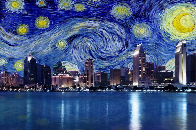 San Diego, California Starry Night Skyline by 5by5collective wall art