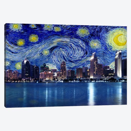 San Diego, California Starry Night Skyline Canvas Print #SKY125} by 5by5collective Canvas Art