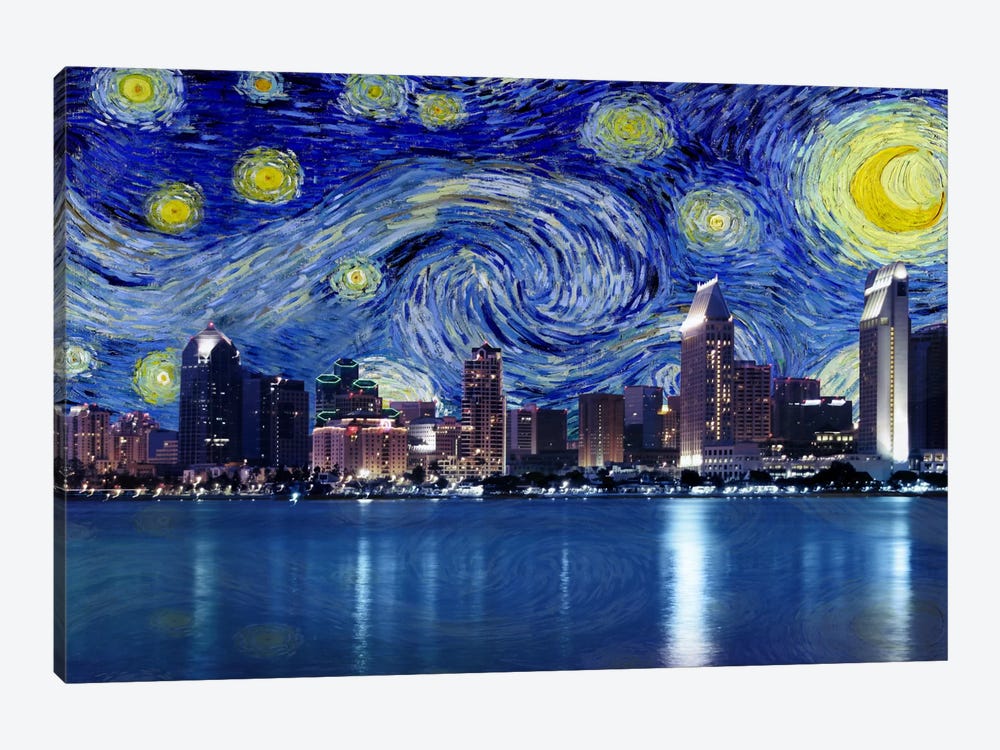 San Diego, California Starry Night Skyline by 5by5collective 1-piece Canvas Artwork