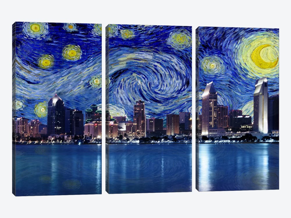 San Diego, California Starry Night Skyline by 5by5collective 3-piece Canvas Wall Art