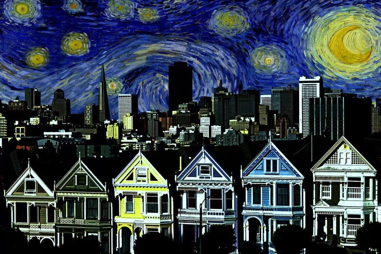 San Francisco, California Starry Night Skyline by 5by5collective wall art