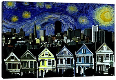 San Francisco, California Starry Night Skyline Canvas Art Print - Skylines Collection