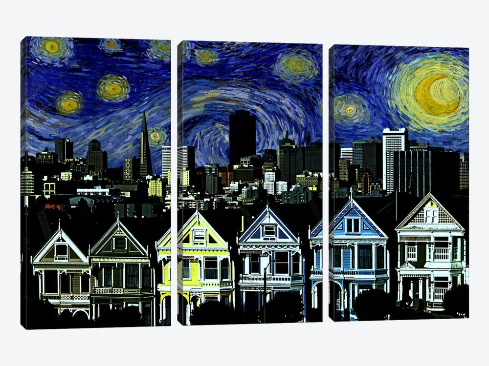 San Francisco, California Starry Night Skyline by 5by5collective 3-piece Art Print