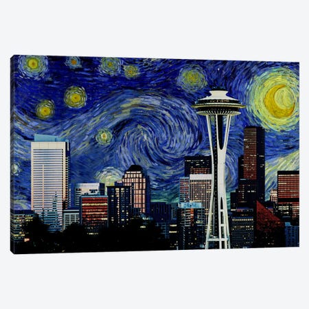 Seattle, Washington Starry Night Skyline Canvas Print #SKY127} by 5by5collective Canvas Art