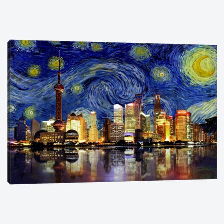 Shanghai, China - Starry Night Skyline Canvas Print #SKY128} by 5by5collective Art Print