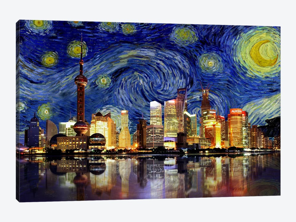 Shanghai, China - Starry Night Skyline by 5by5collective 1-piece Art Print