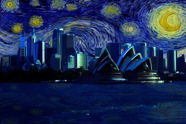 Sydney, Australia Starry Night Skyline by 5by5collective wall art