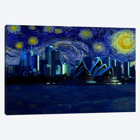 Sydney, Australia Starry Night Skyline Canvas Print #SKY129} by 5by5collective Canvas Art Print