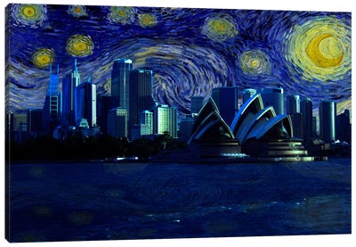 Sydney, Australia Starry Night Skyline Canvas Art Print - Skylines Collection