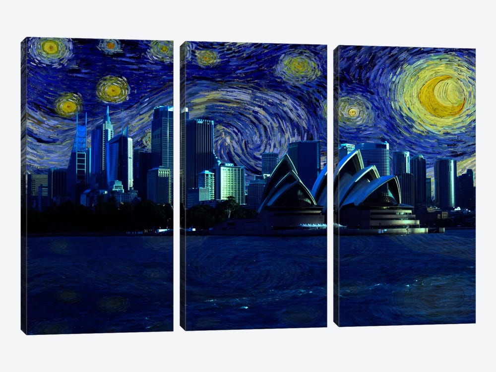 Sydney, Australia Starry Night Skyline by 5by5collective 3-piece Canvas Wall Art