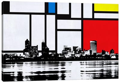 Memphis, Tennessee Skyline with Primary Colors Background Canvas Art Print - Skylines Collection