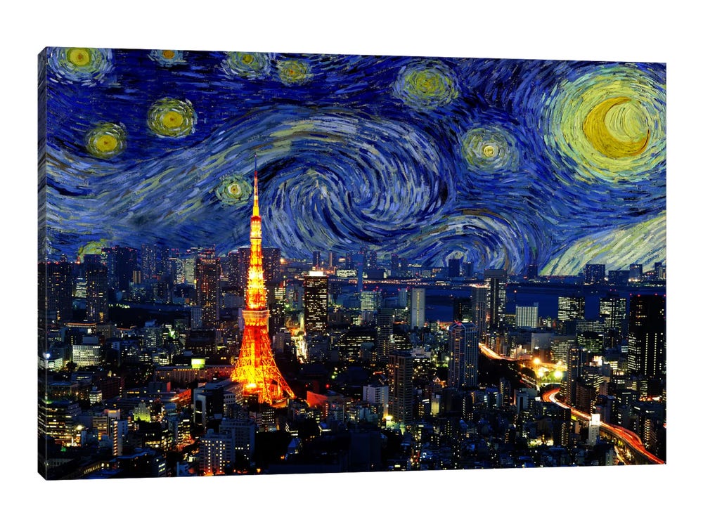 Tokyo, Japan Starry Night Skyline Ca - Canvas Artwork | 5by5collective