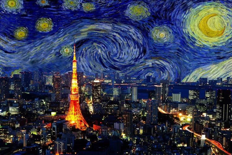 Tokyo Japan Starry Night Skyline Canvas Artwork 5by5collective Icanvas