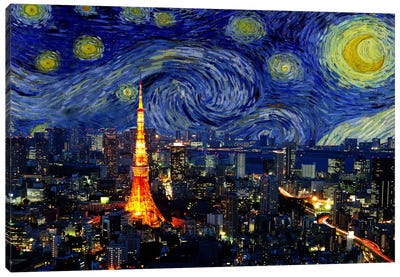 Tokyo, Japan Starry Night Skyline Canvas Art Print - Tokyo Art