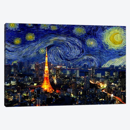 Tokyo, Japan Starry Night Skyline Canvas Print #SKY130} by 5by5collective Canvas Wall Art