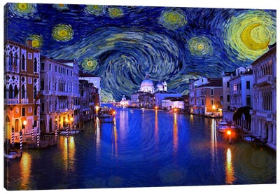 Venice, Italy Starry Night Skyline Canvas Art Print - 5by5 Collective