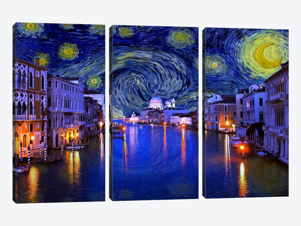 Venice, Italy Starry Night Skyline by 5by5collective 3-piece Canvas Art Print
